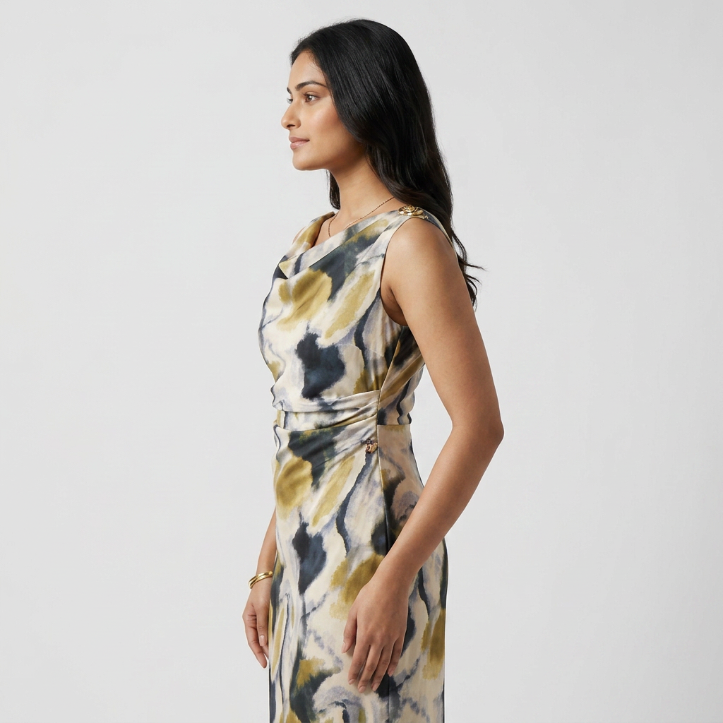 Printed Cowl Neck Slim Dress