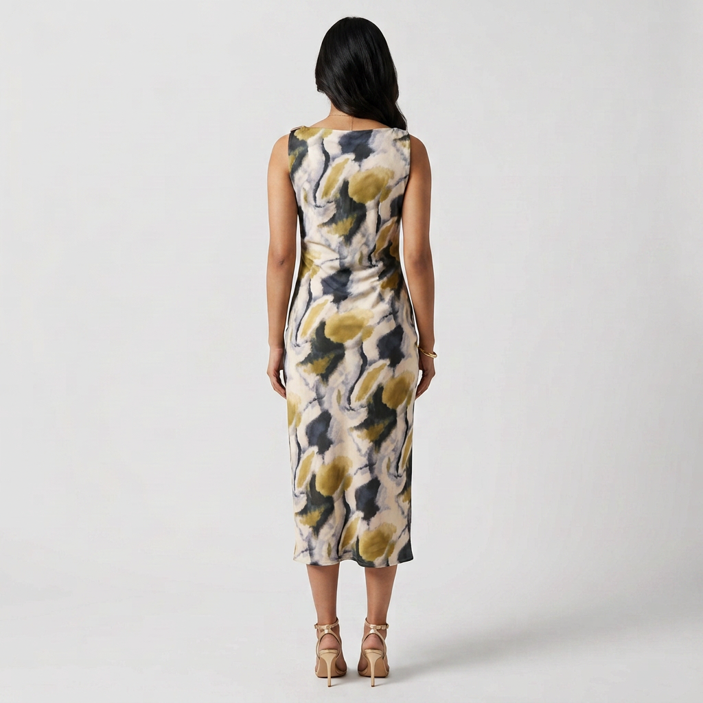 Printed Cowl Neck Slim Dress