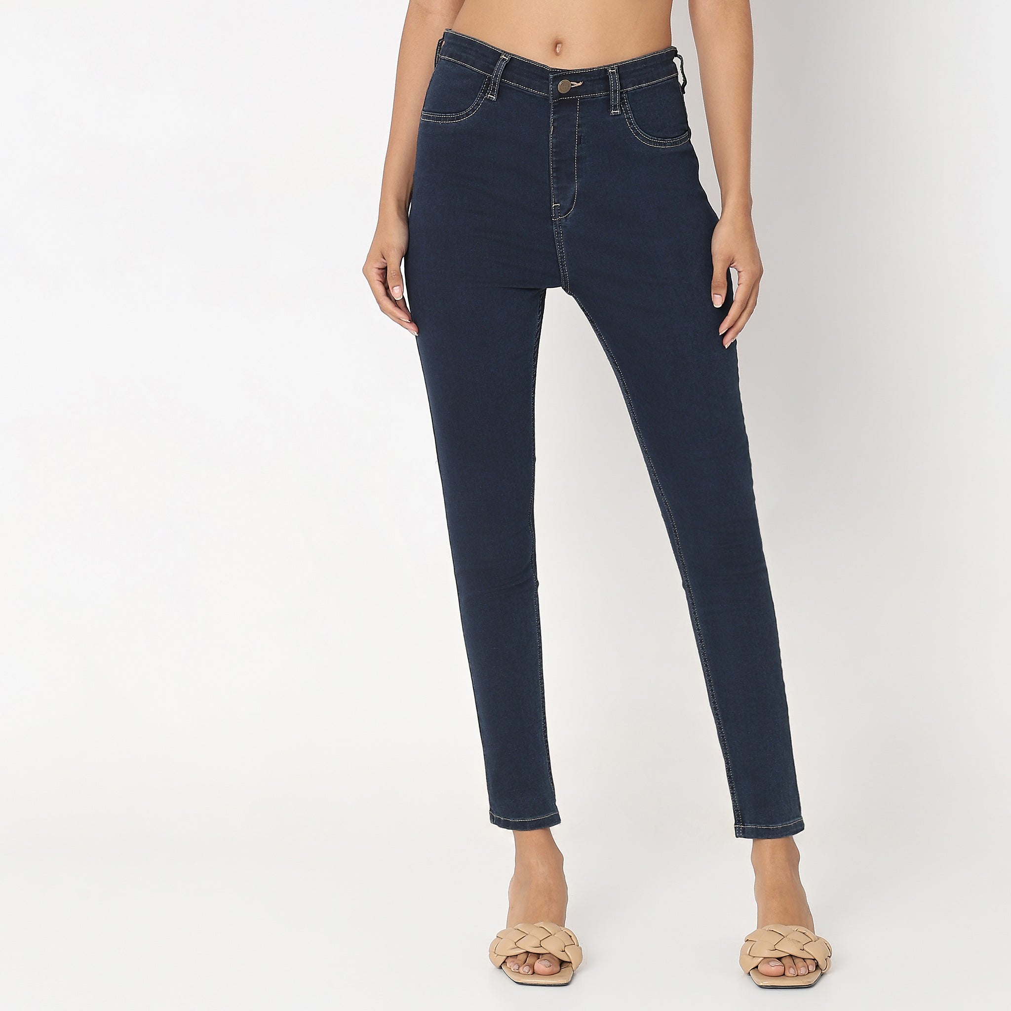 Skinny Fit Solid High Rise Jeans