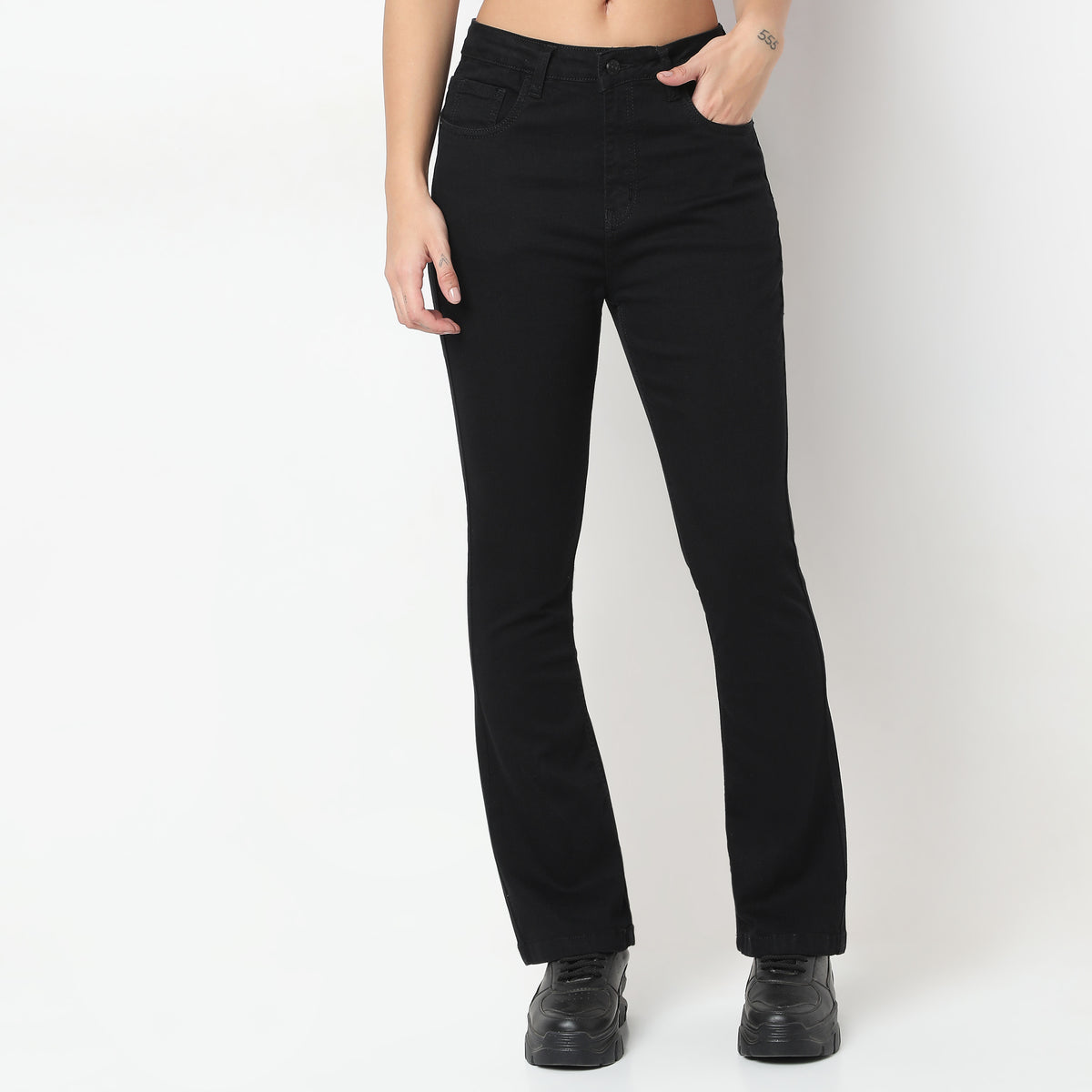 Boot Cut Solid High Rise Jeans