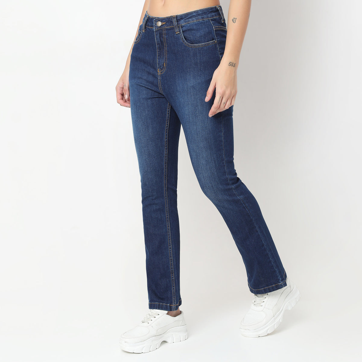 Boot Cut Solid High Rise Jeans