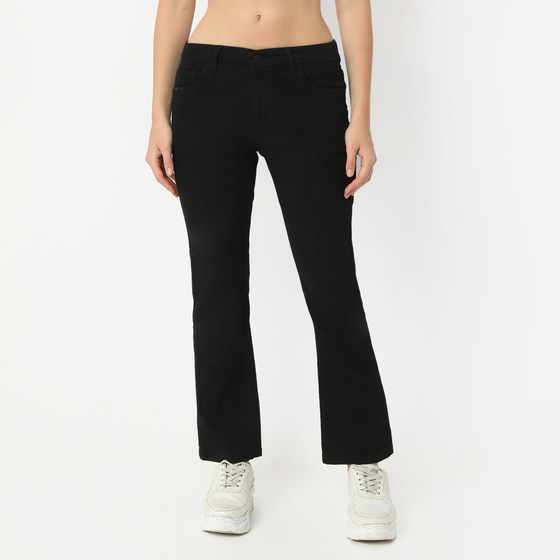 Boot Cut Solid Ankle Length Low Rise Jeans