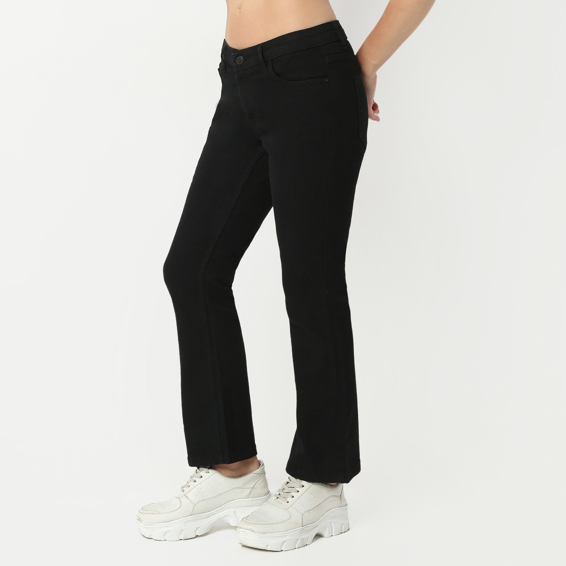 Boot Cut Solid Ankle Length Low Rise Jeans