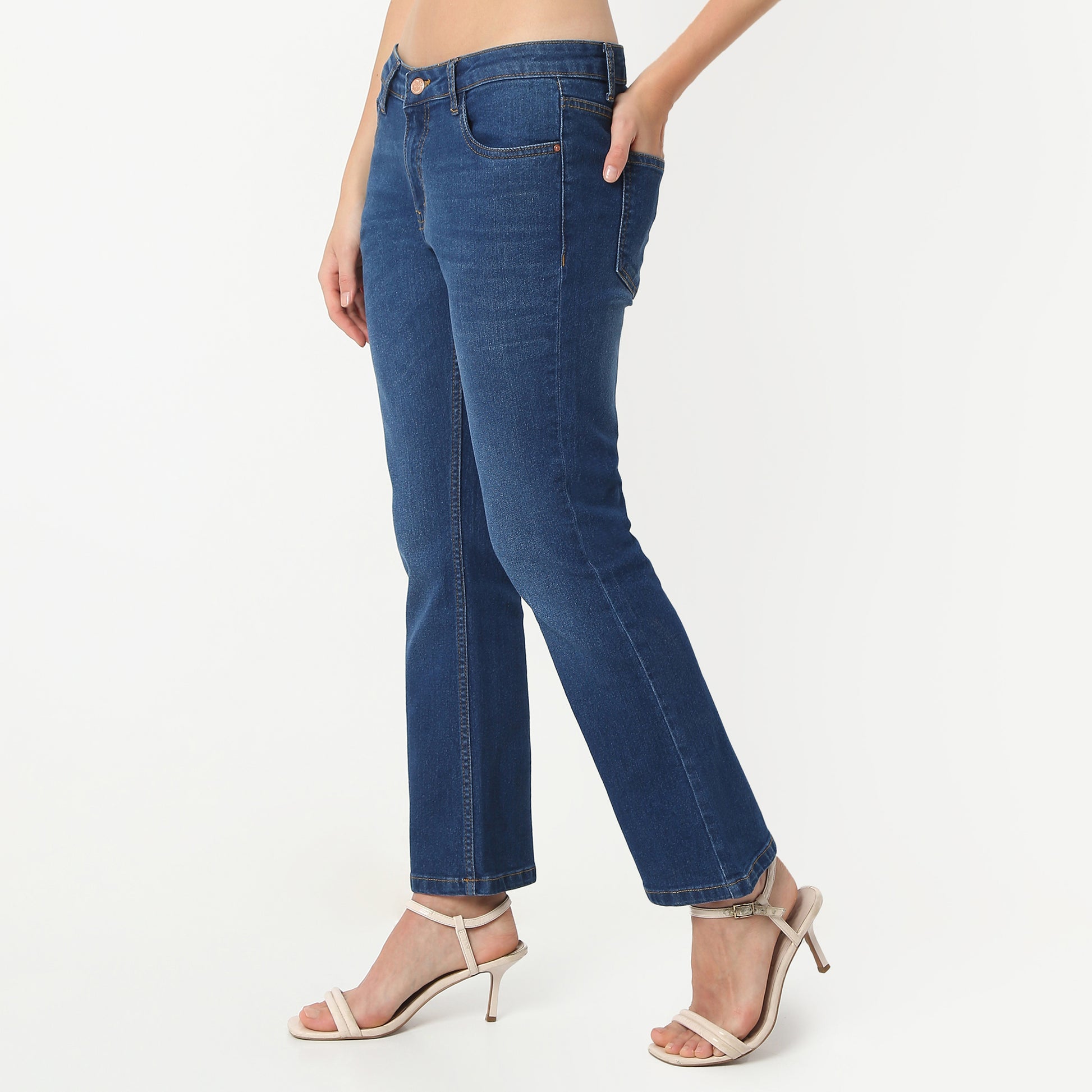 Boot Cut Solid Ankle Length Low Rise Jeans