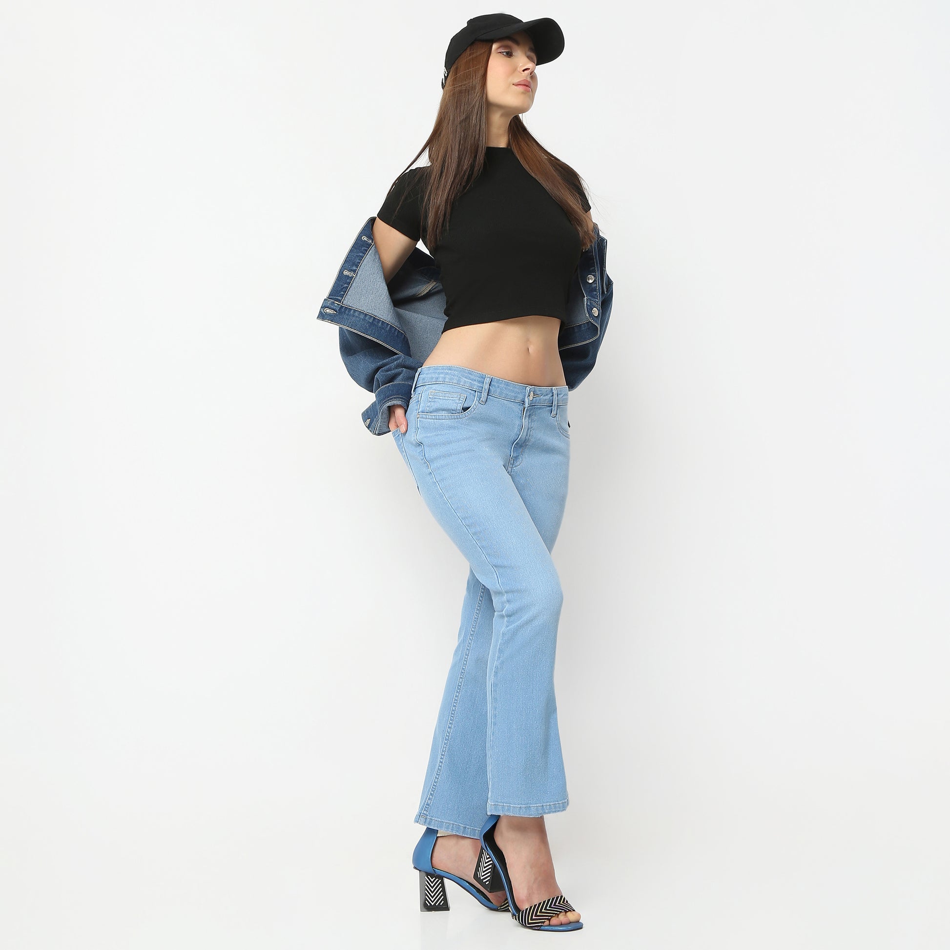 Boot Cut Solid Ankle Length Low Rise Jeans