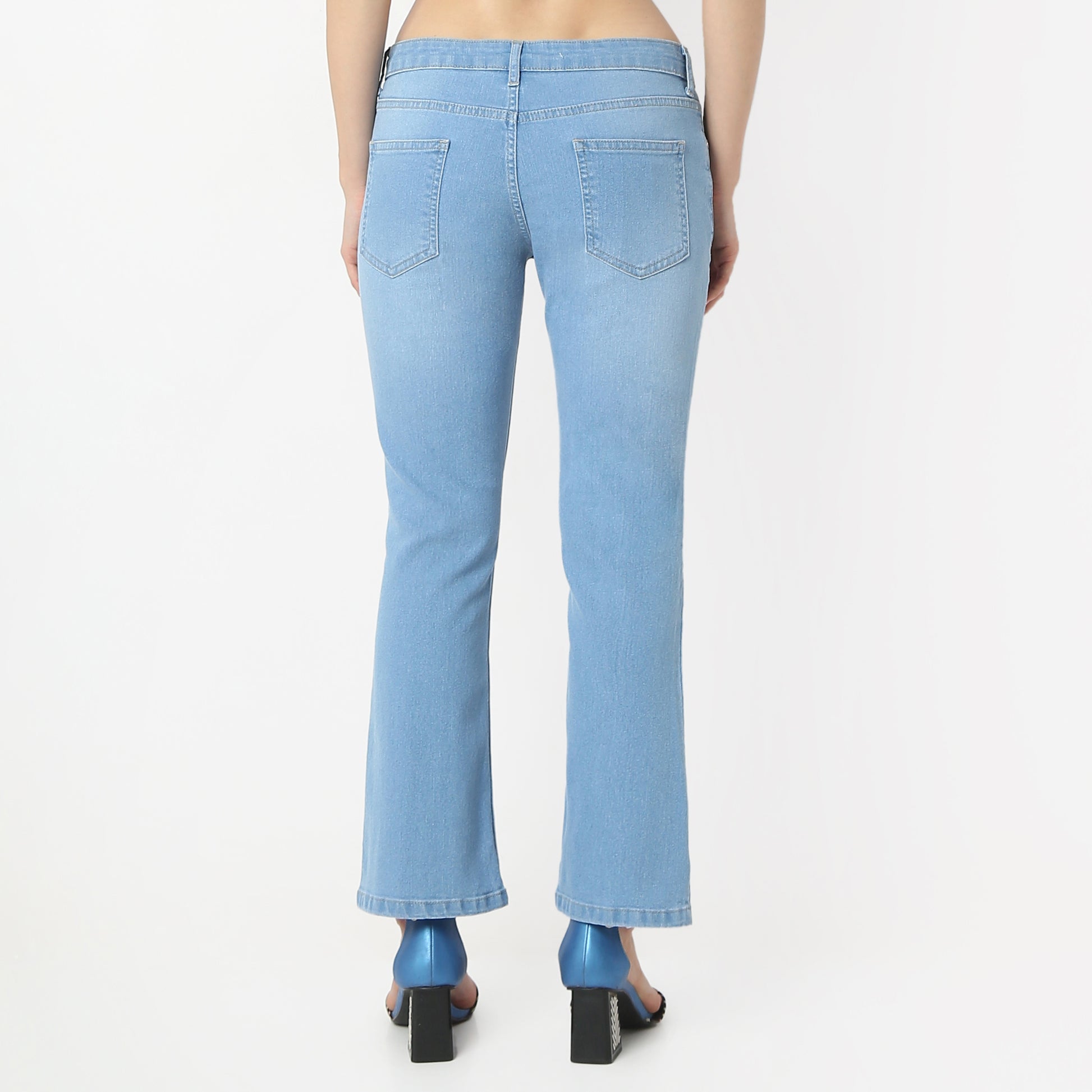 Boot Cut Solid Ankle Length Low Rise Jeans