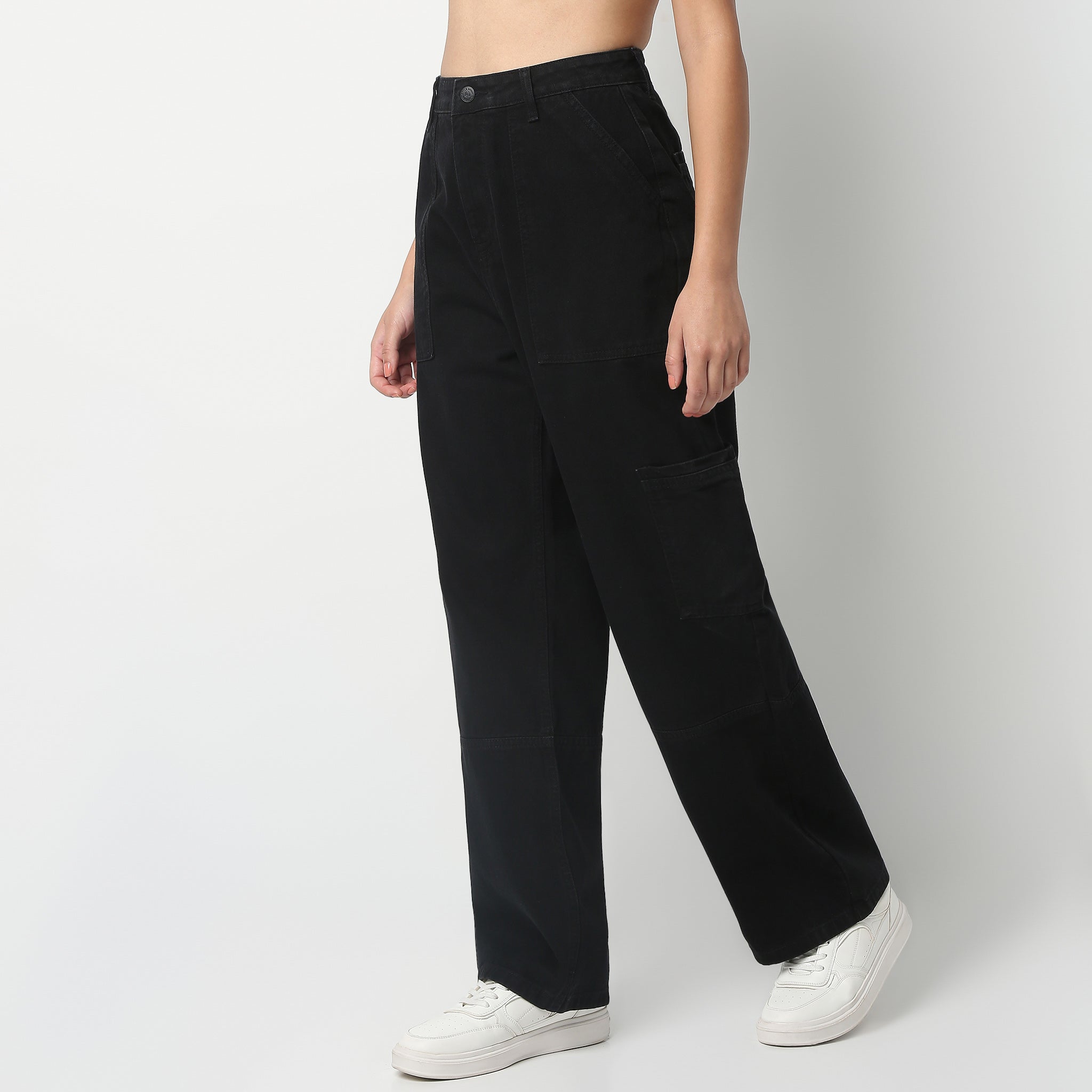 hug your skin☆Boots-cut cargo pants Full Length Boot Cut Solid Highwaist Patch Pocket Cargos