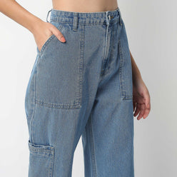Full Length Boot Cut Solid Highwaist Patch Pocket Cargos