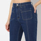 Solid Full-Length Bootcut High Rise Jeans with Patch Pocket & Front Slit