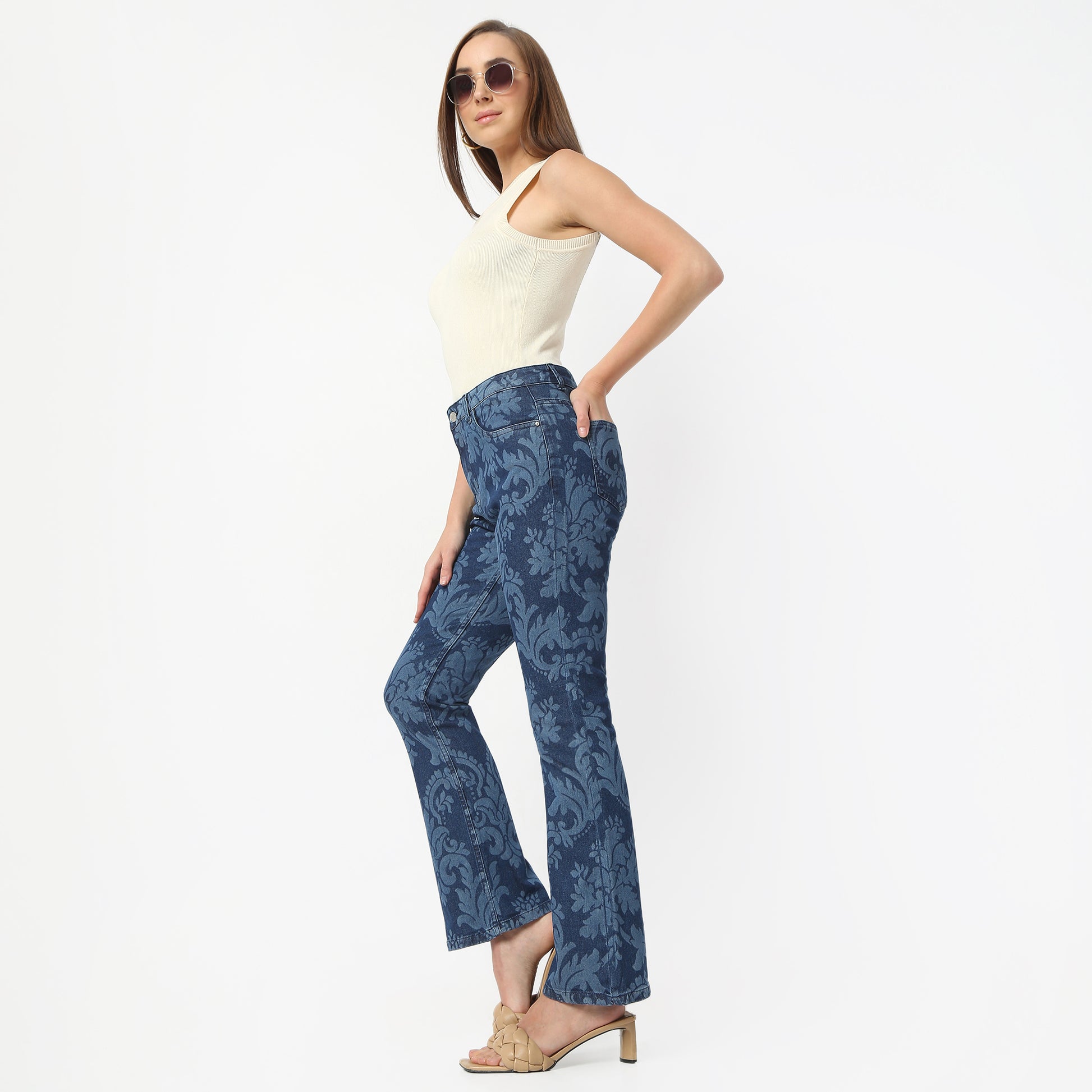 Boot Cut Printed Full Length High Rise Jeans