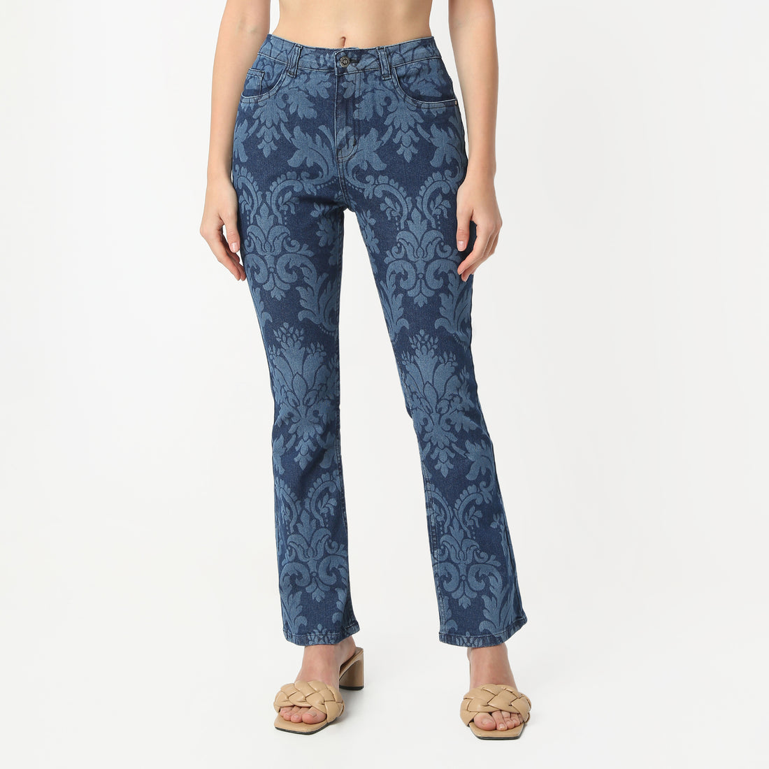 Boot Cut Printed Full Length High Rise Jeans