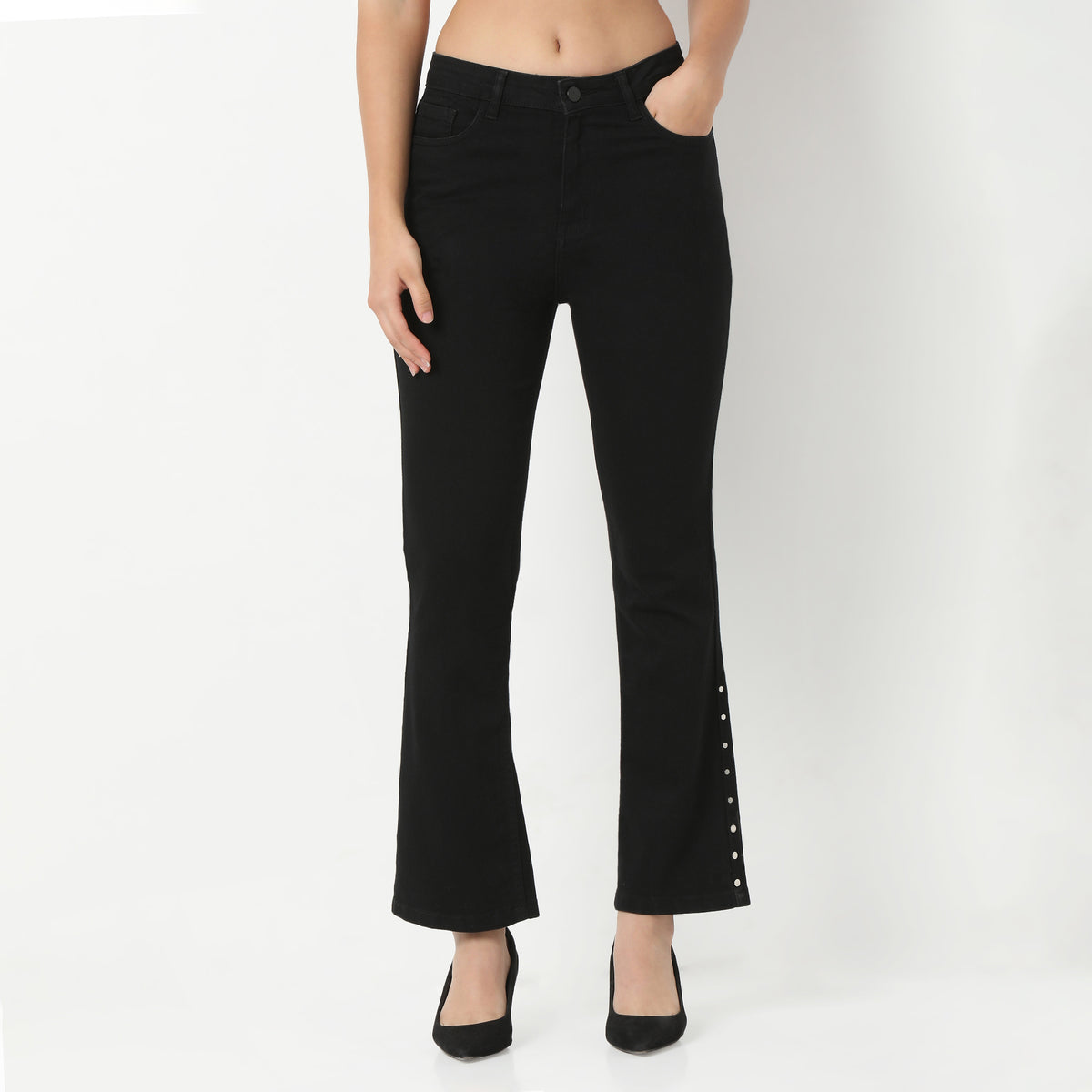 Black Denim Bootcut with Bottom Peral Look