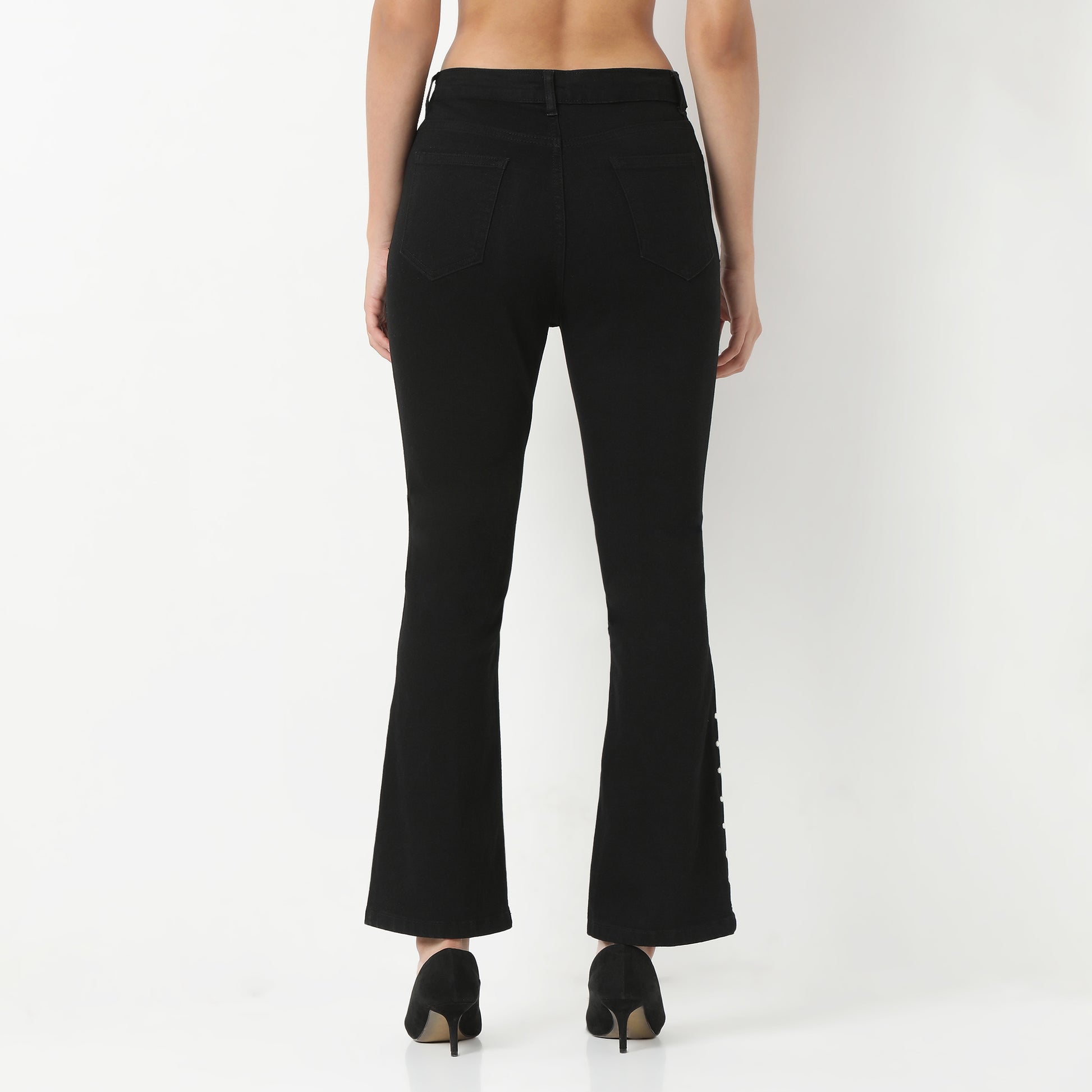Black Denim Bootcut with Bottom Peral Look
