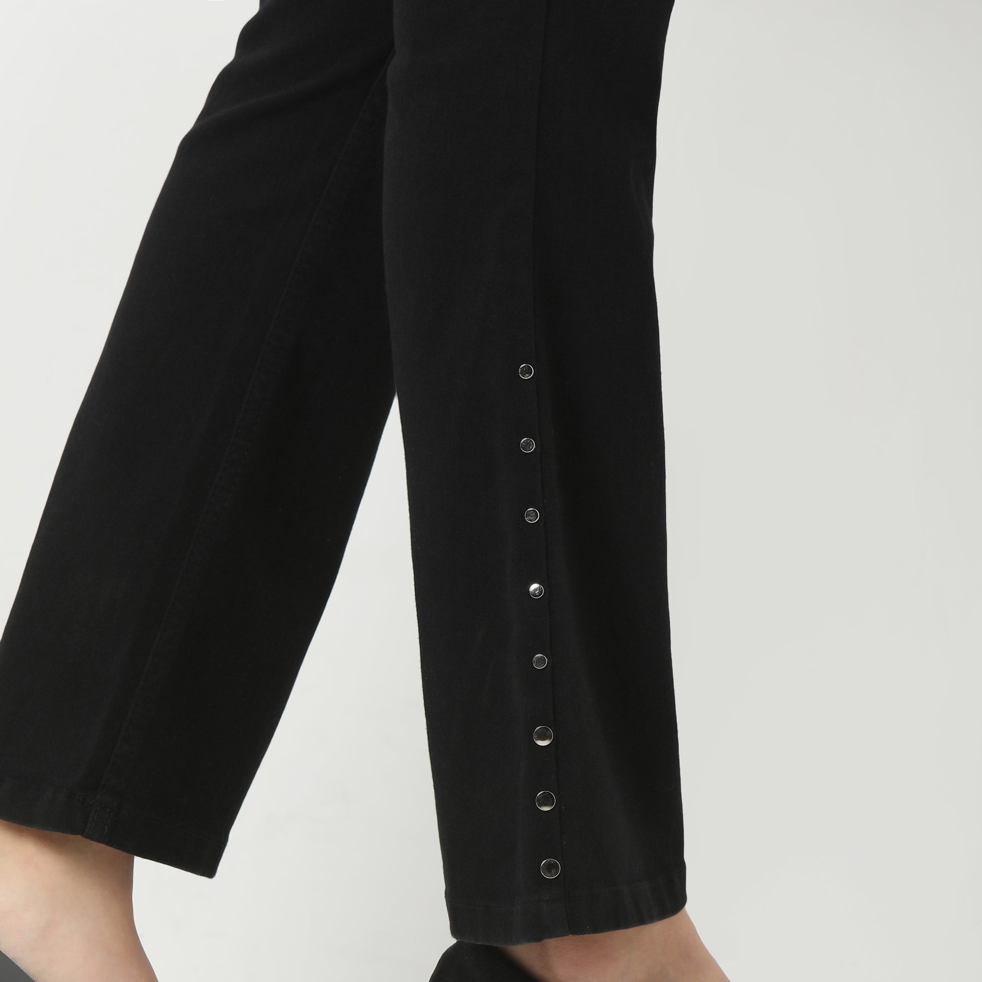 Black Denim Bootcut with Bottom Peral Look