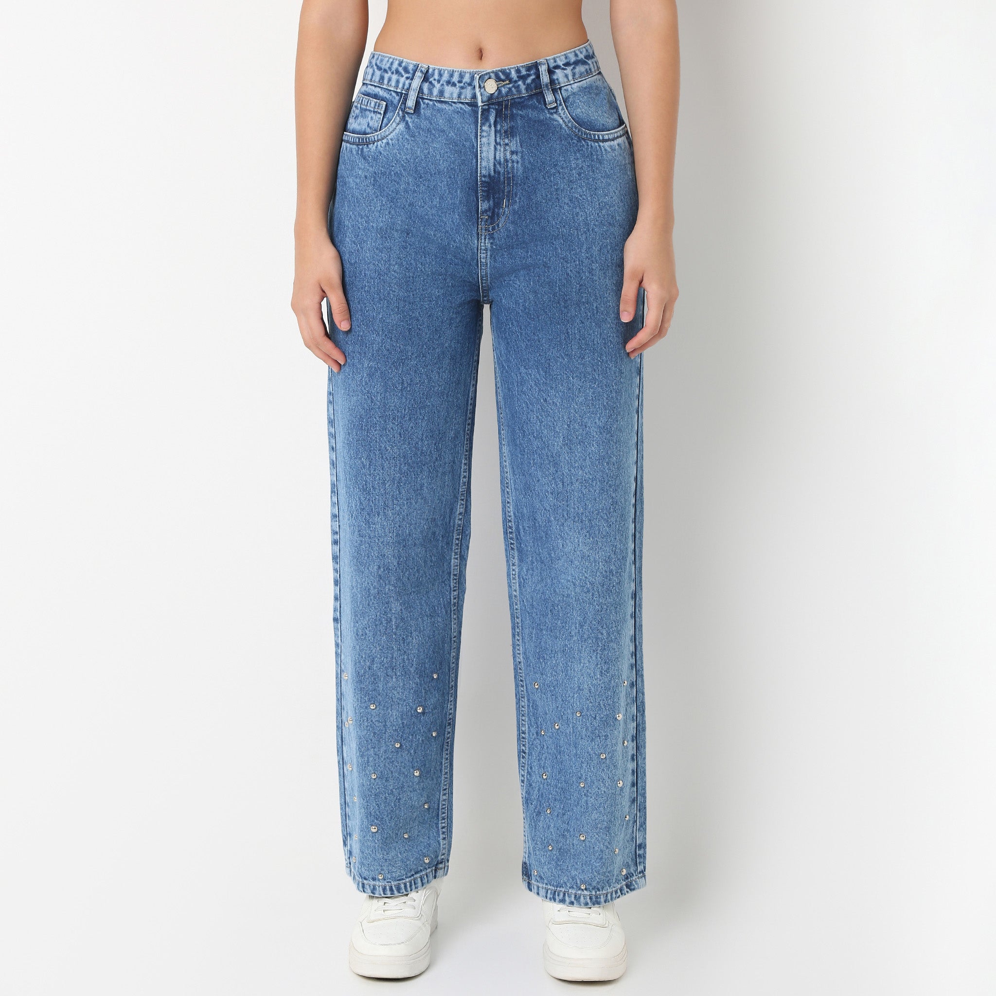 BADWAY Studs straight denim pants STUDS BAGGY CARGO (JORTS