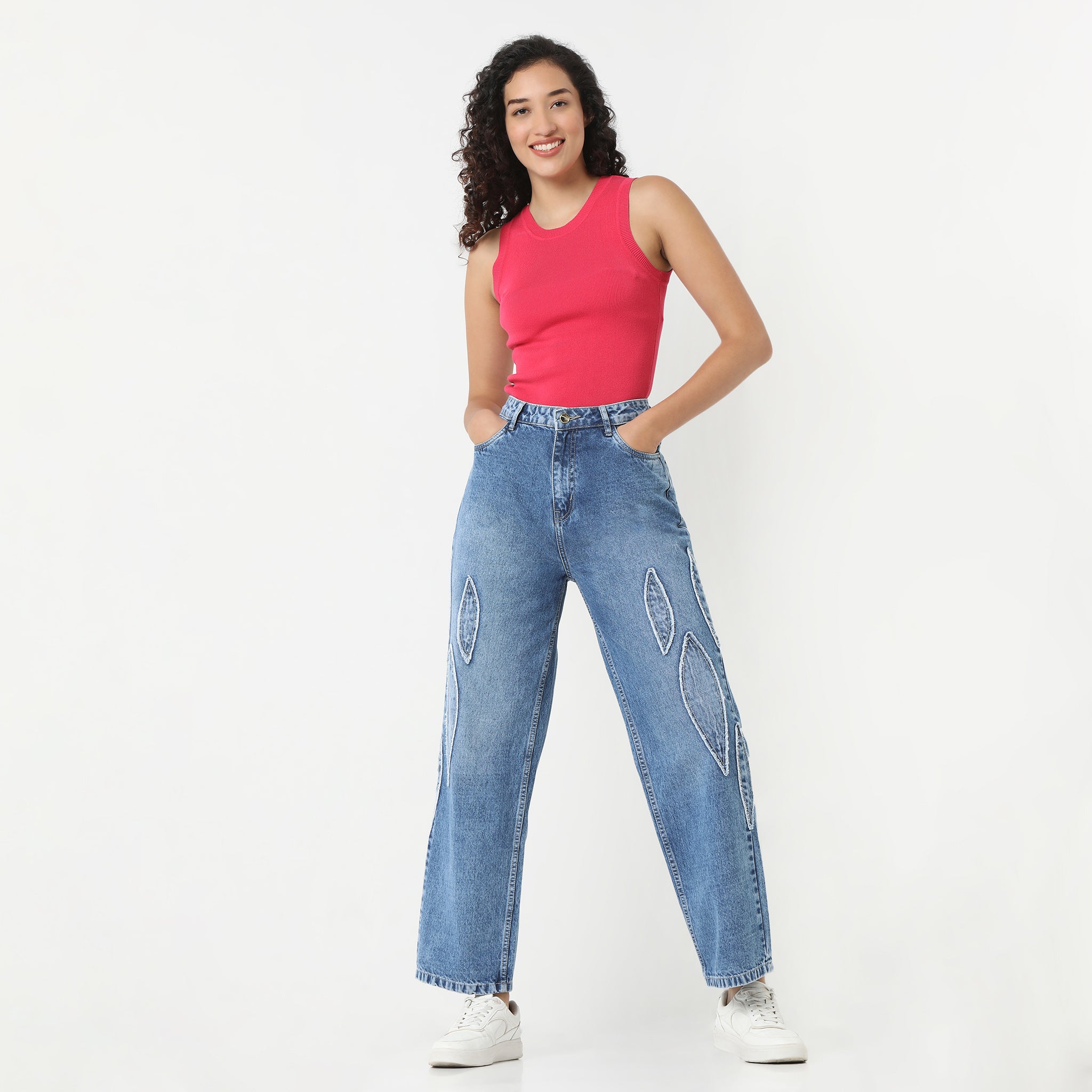 Highwaist Straight Fit Patch Denim