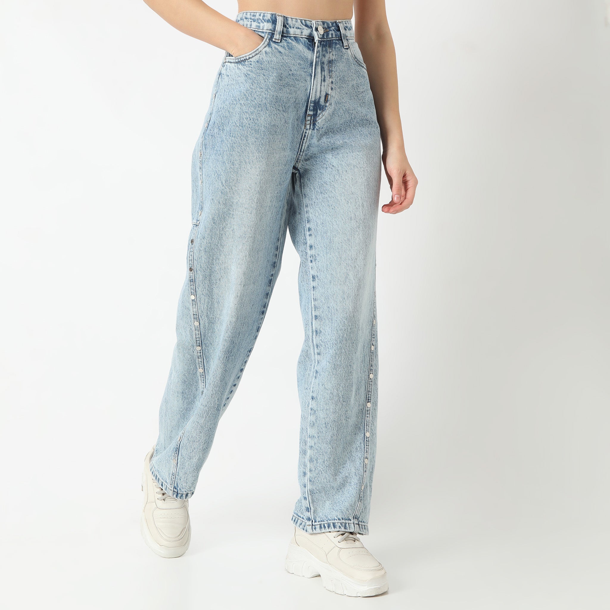 Straight Fit Solid Full Length High Rise Jeans