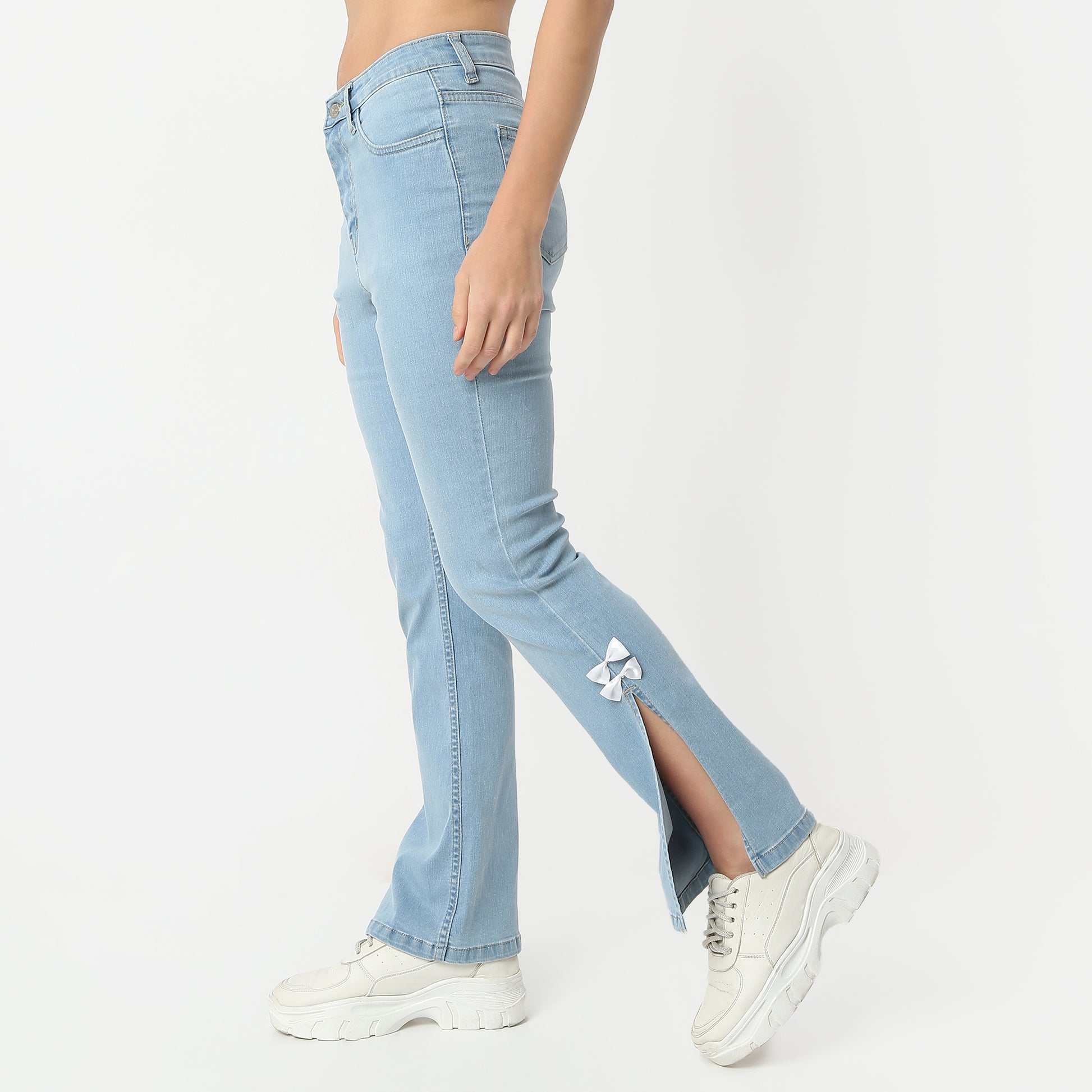 Boot Cut Solid Full Length High Rise Jeans
