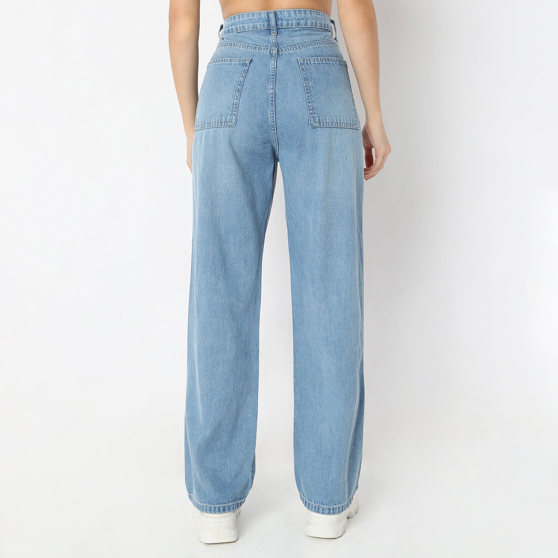 Stone Wash Full-Length Straight Fit High Rise Jeans