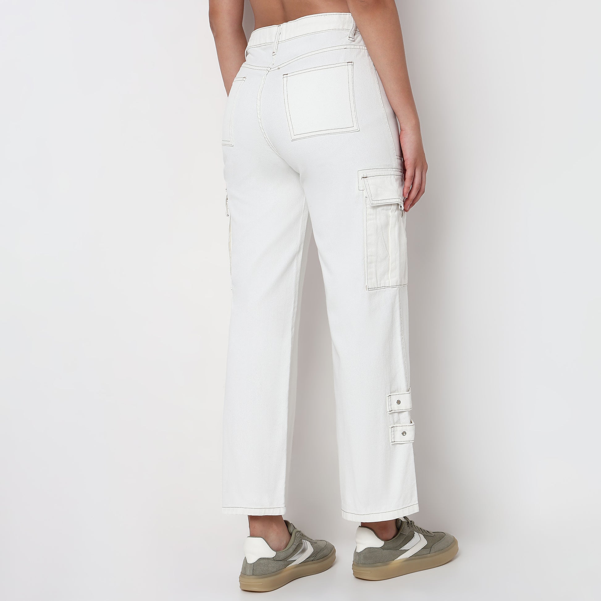Relaxed Fit Solid Cargo Jeans