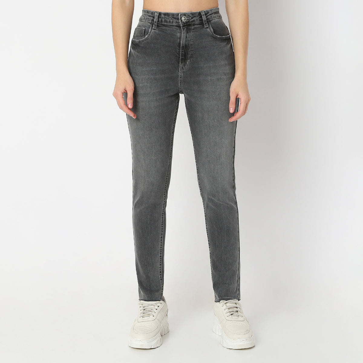 Stone Wash Ankle-Length Skinny Fit High Rise Jeans