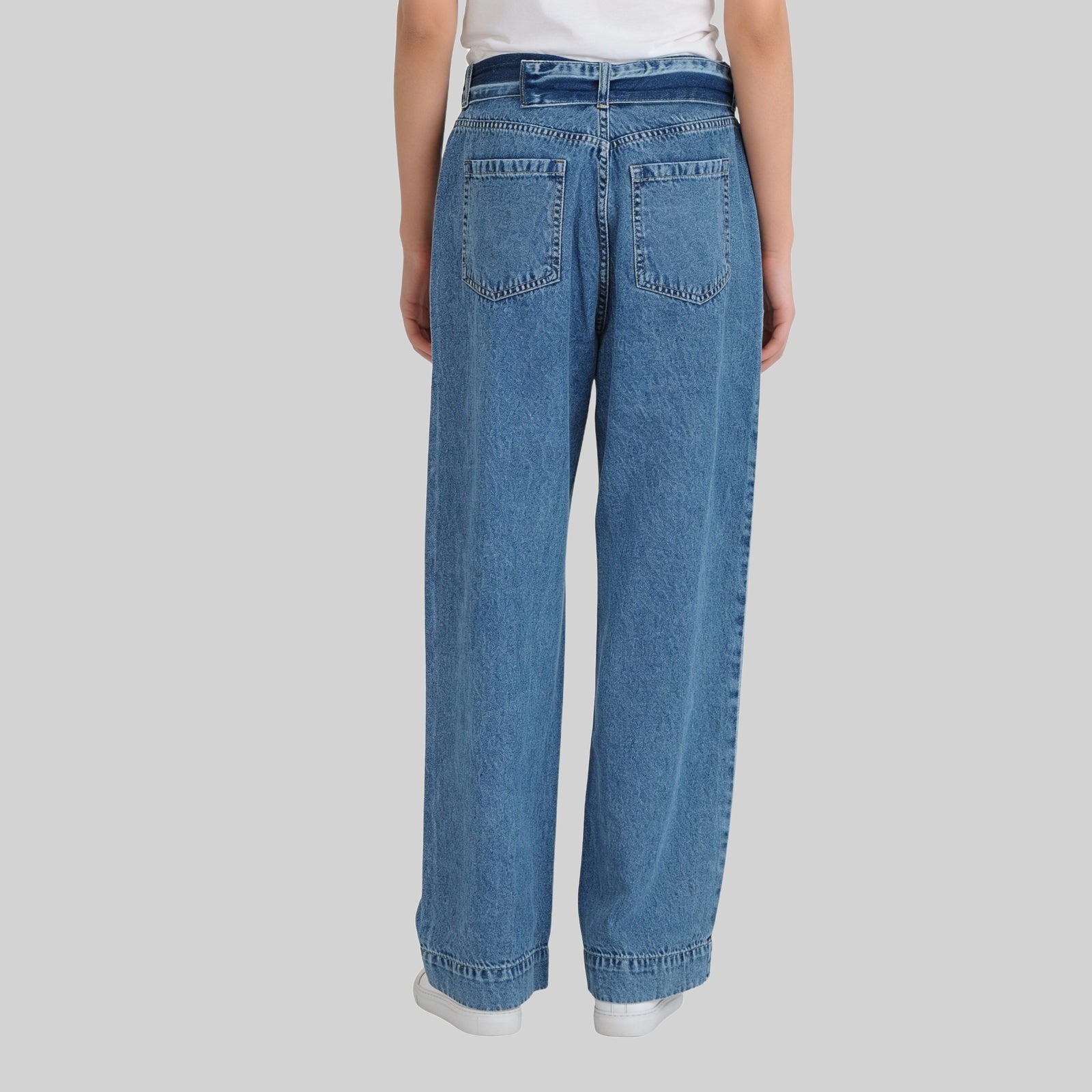 High Rise Wide Leg Jeans With Buckle & Belt