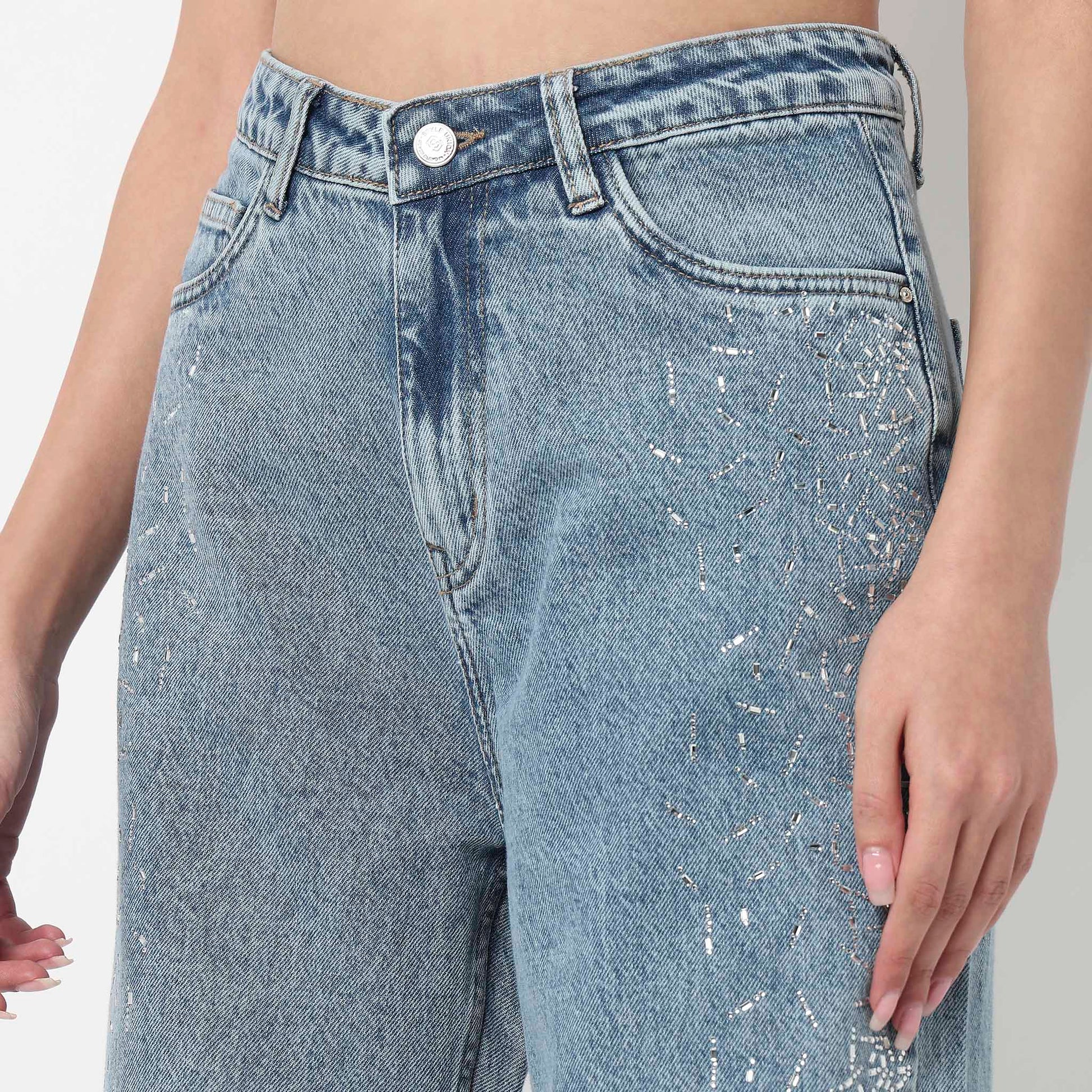 Straight Fit Mirror Stud Denim