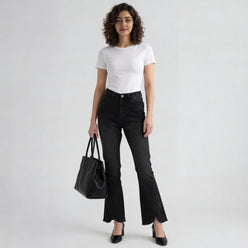 High Rise Bootcut Round Slit Bottom Denim