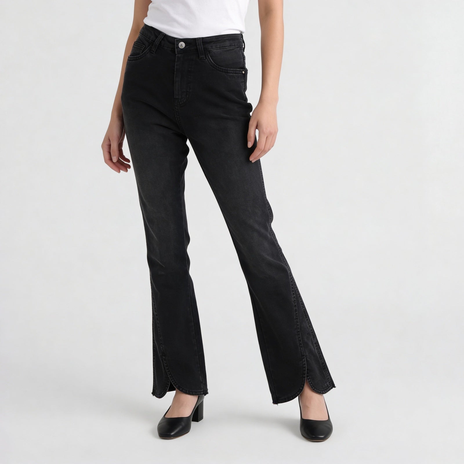 High Rise Bootcut Round Slit Bottom Denim
