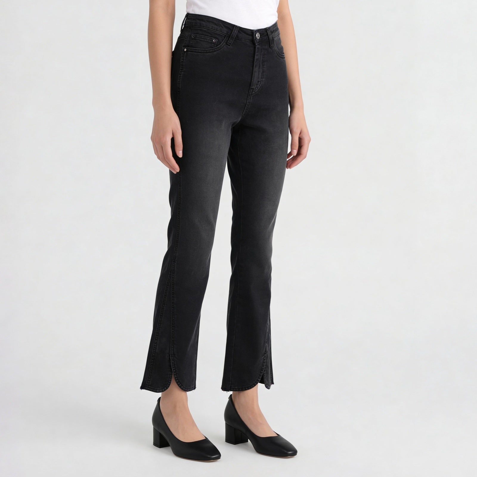 High Rise Bootcut Round Slit Bottom Denim