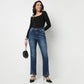 High Rise Bootcut Round Slit Bottom Denim