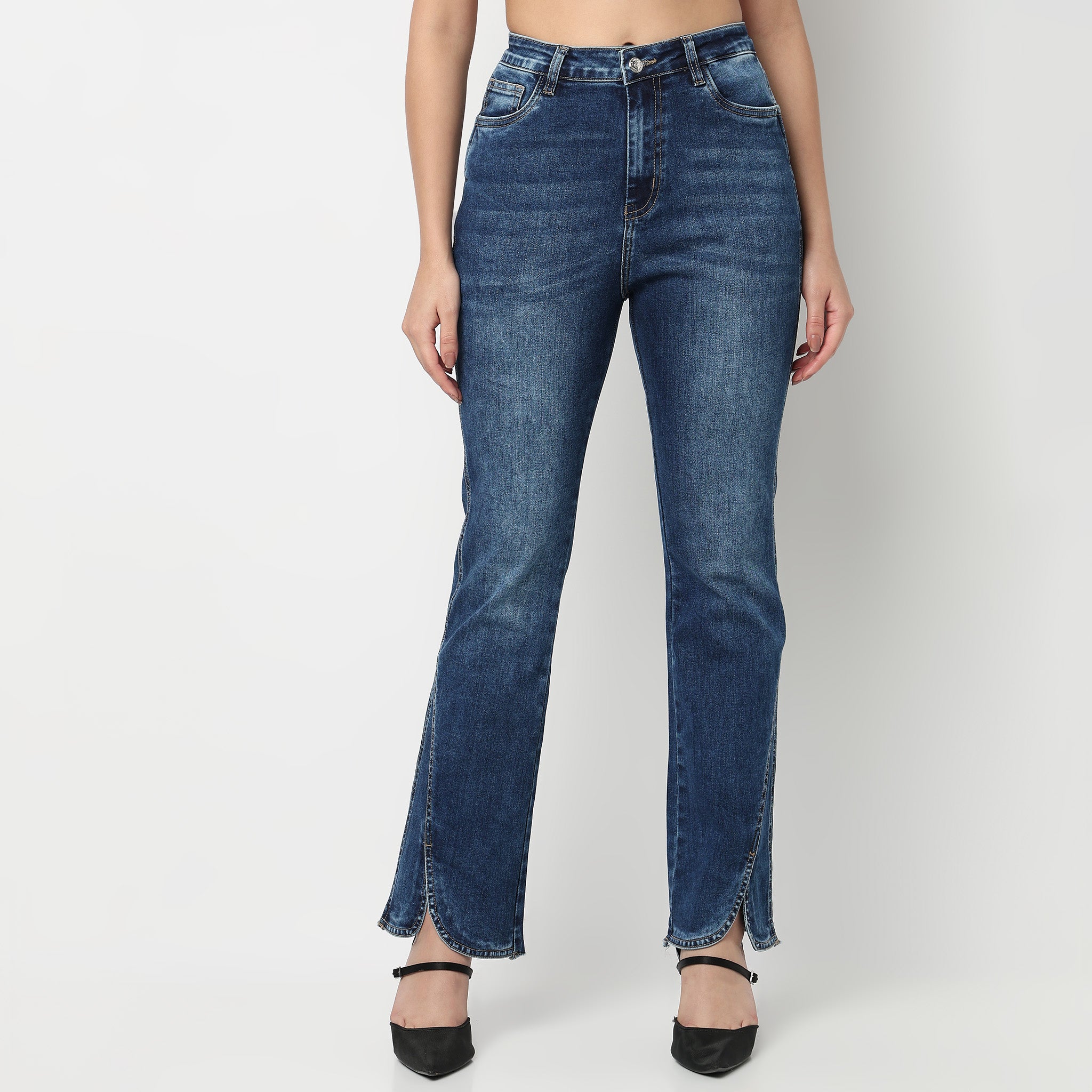 High Rise Bootcut Round Slit Bottom Denim