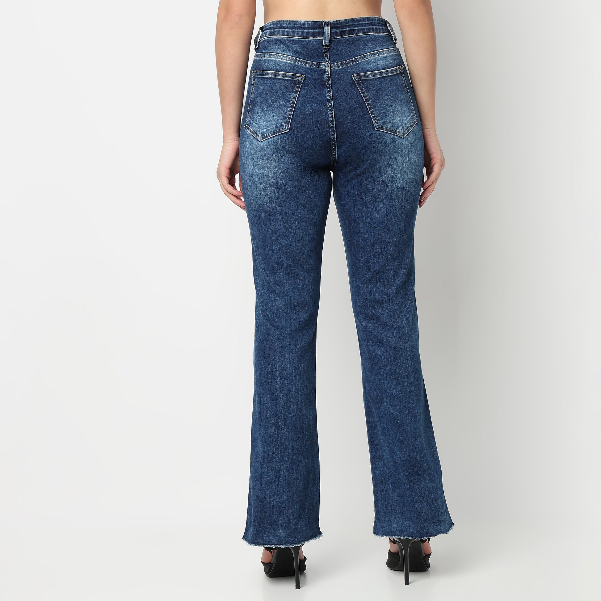 High Rise Bootcut Round Slit Bottom Denim