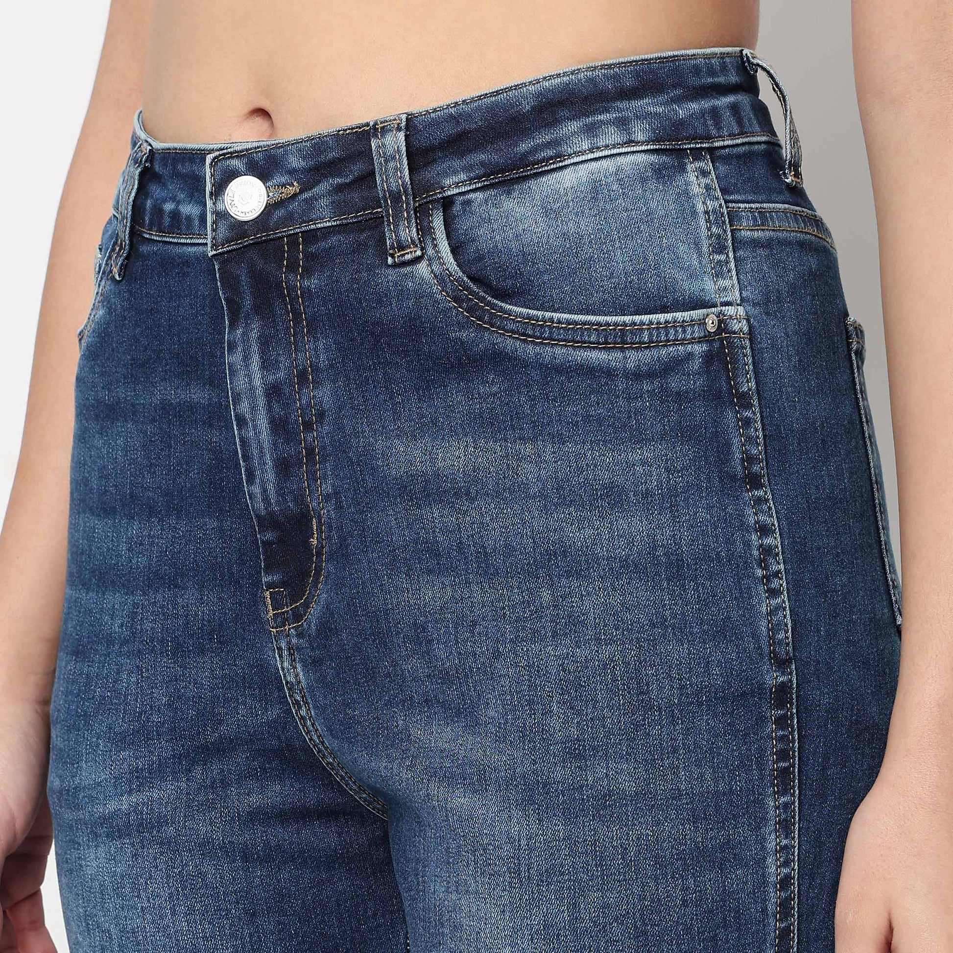 High Rise Bootcut Round Slit Bottom Denim
