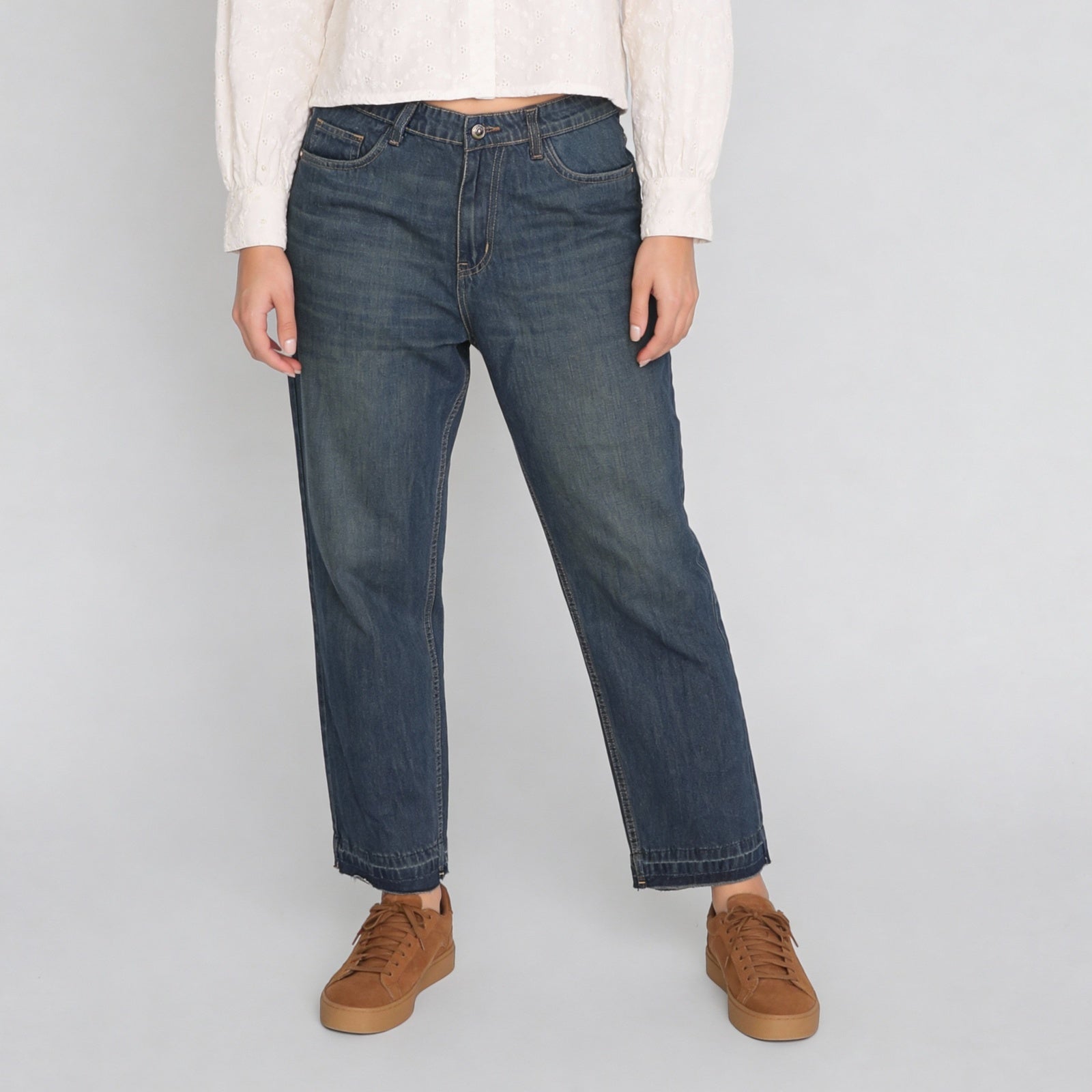Cotton Full Length Straight Fit High Rise Jeans