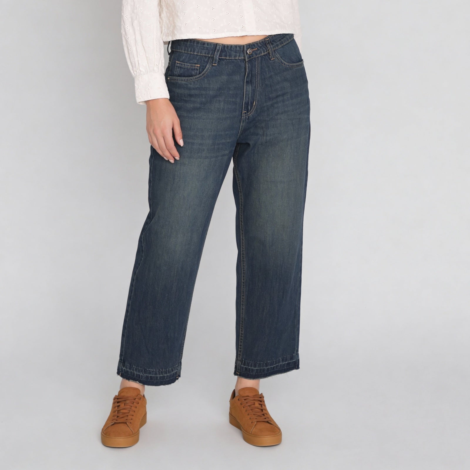 Cotton Full Length Straight Fit High Rise Jeans