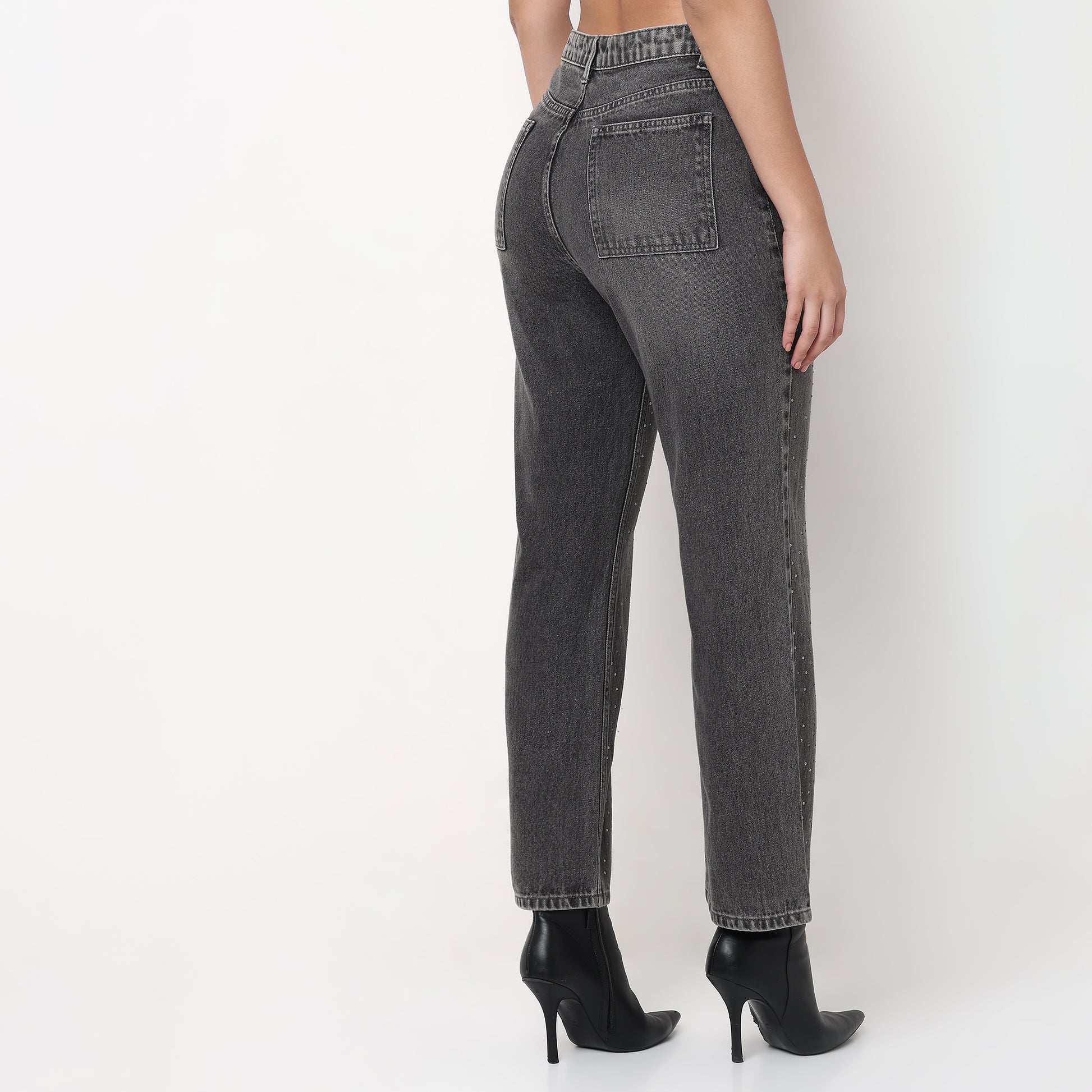 Straight Fit Mirror Work Denim