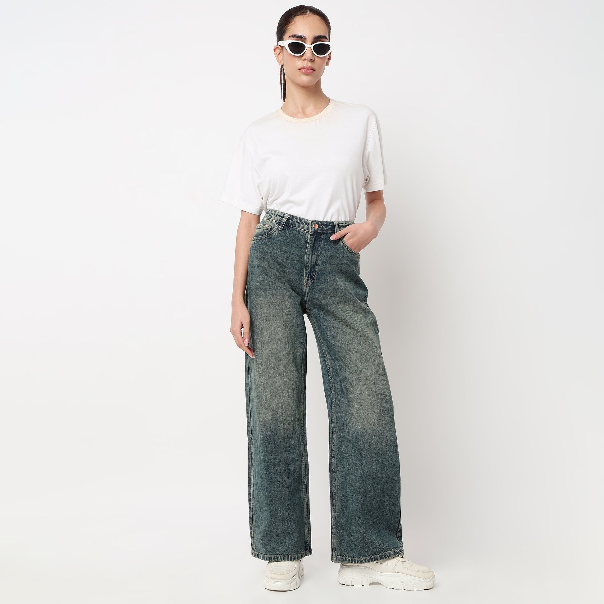 Low Waist Straight Fit Denim With Tinted Look