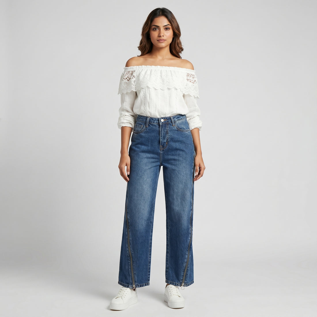 Wide Leg Zipper High Rise Jeans