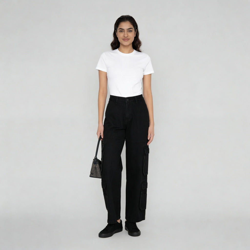 Woven Low Rise Utility Cargo Fit Jeans