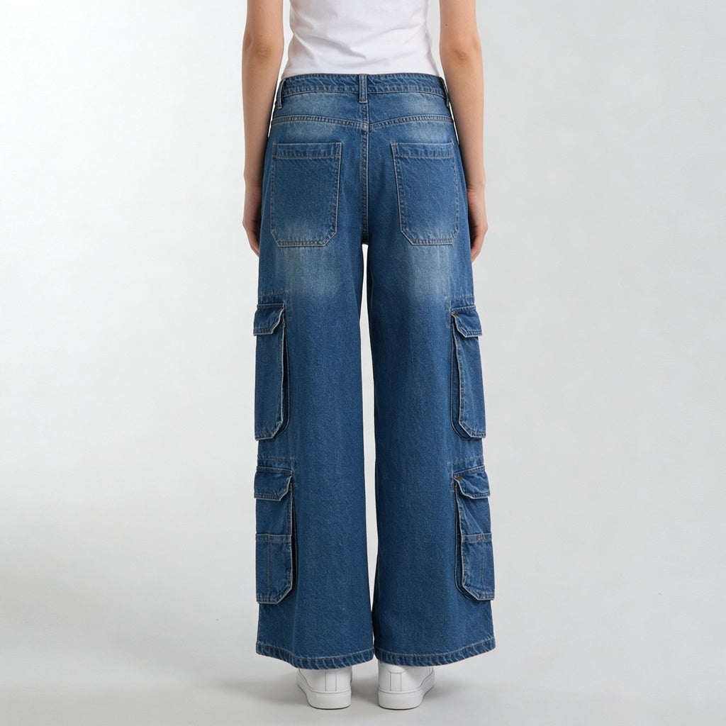 Woven Low Rise Utility Cargo Fit Jeans