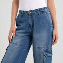 Woven Low Rise Utility Cargo Fit Jeans