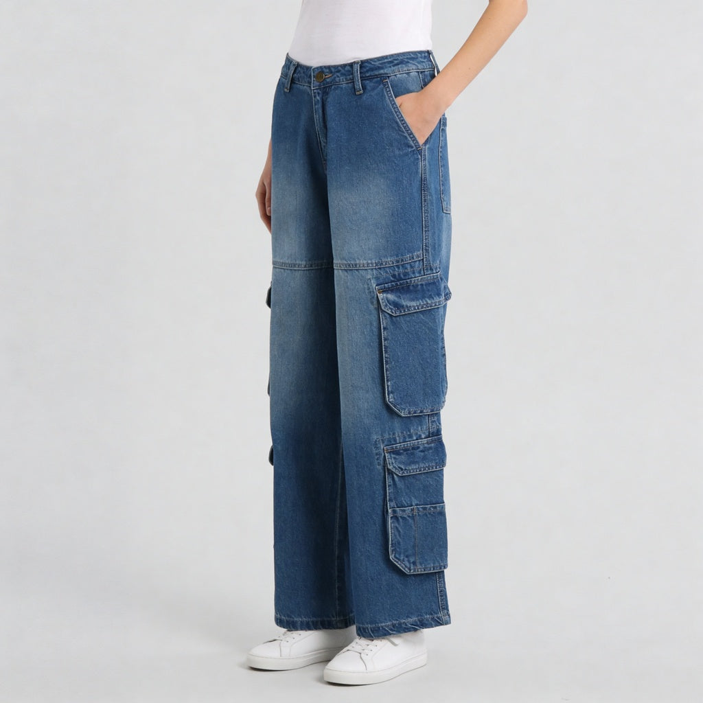 Woven Low Rise Utility Cargo Fit Jeans