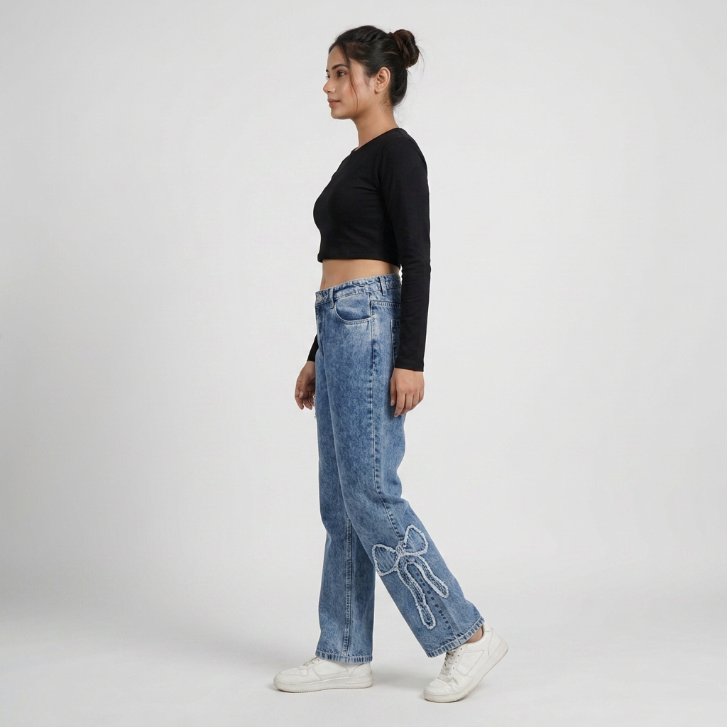 Straight Fit Bow Patch Denim