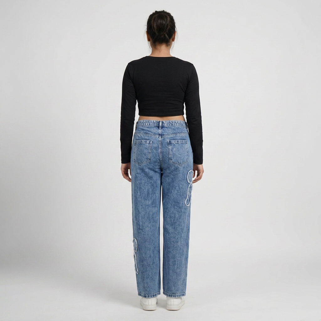 Straight Fit Bow Patch Denim