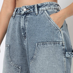 Straight Fit Light Wash Denim With Side Rivet Look