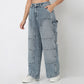 Straight Fit Light Wash Denim With Side Rivet Look