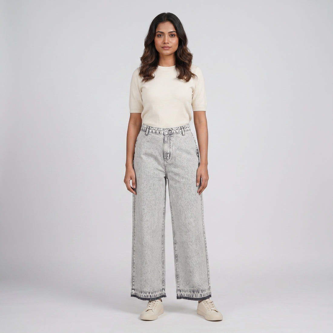 Solid Wide Leg High Rise Jeans