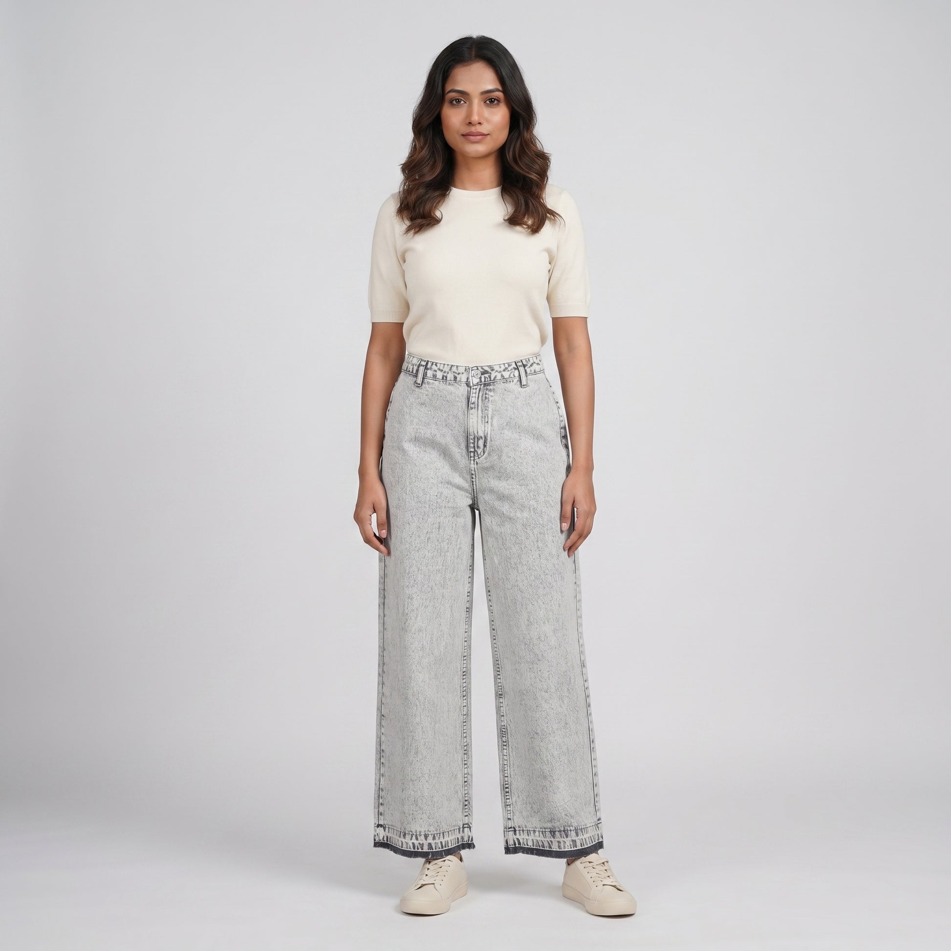 Solid Wide Leg High Rise Jeans