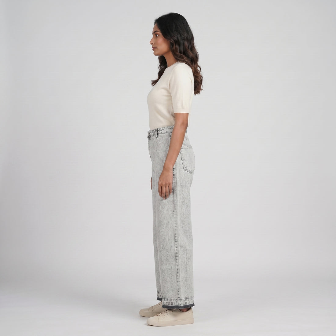 Solid Wide Leg High Rise Jeans
